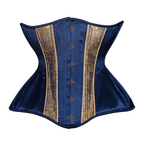 blue brocade long corset waisttraine.com